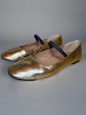 Madewell The Greta Ballet Flat in Gold Metallic Size 8 Leather Square Toe Shoe